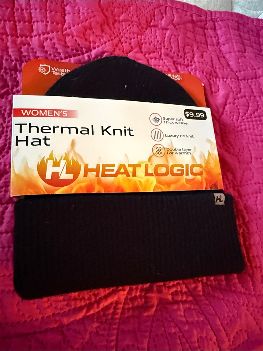 Heat Logic Women's Thermal Knit Hat Black Beanie New with Tags